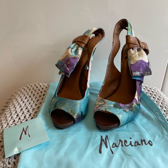 MARCIANO - Gorgeous Floral Colourful Sling Back Heels - Open Toe - Picture 2 of 13